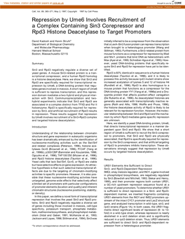 Repression by Ume6 Involves Recruitment of a Complex Containing Sin3 Corepressor and Rpd3 Histone Deacetylase to Target Promoters