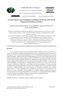 Caractéristiques Socio-Économiques Et Techniques Des Élevages Piscicoles Du Département Du Mbam Et Inoubou