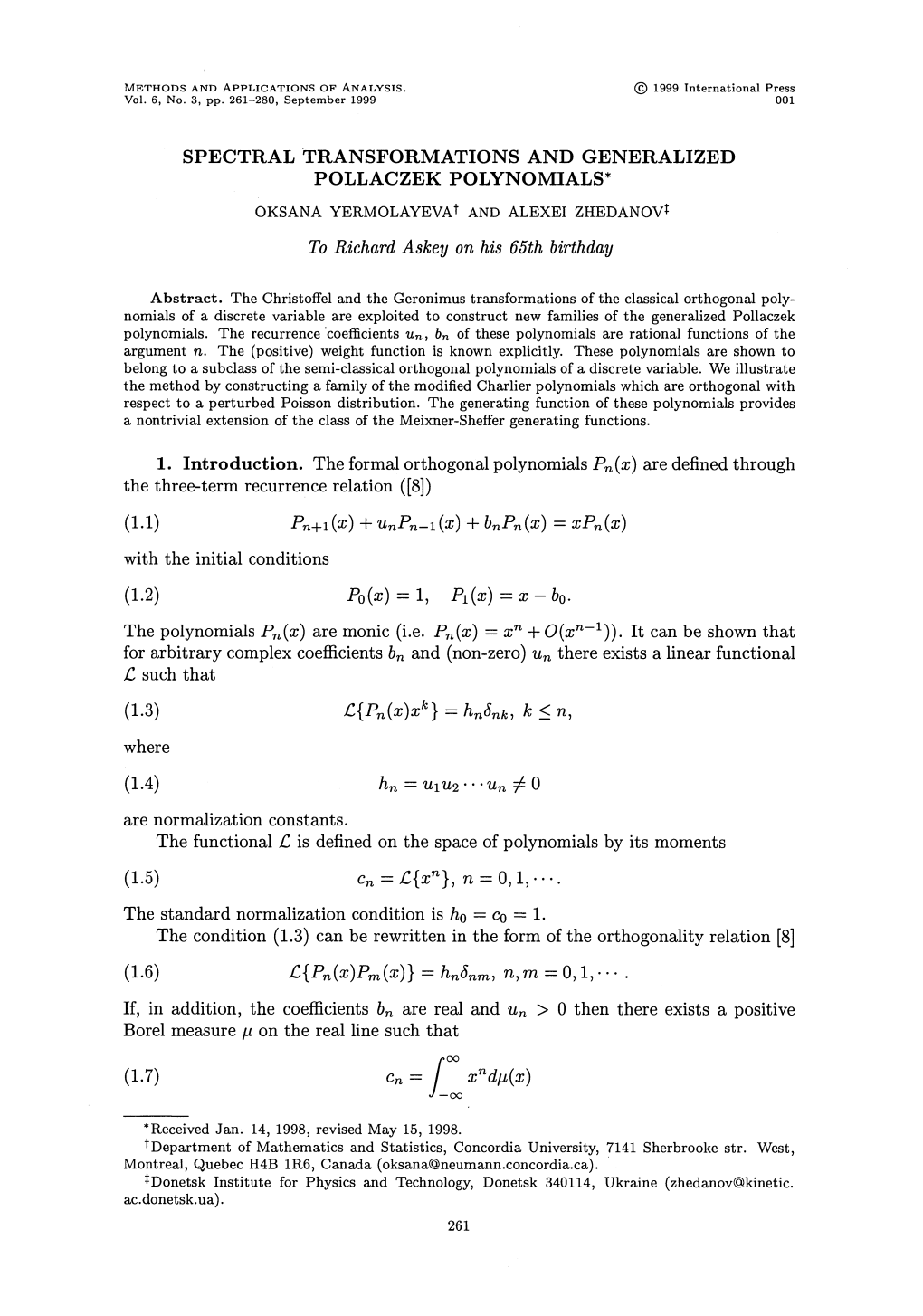 Spectral Transformations and Generalized Pollaczek Polynomials*