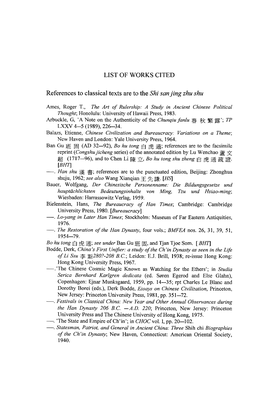 LIST of WORKS CITED References to Classical Texts Are to the Shi San