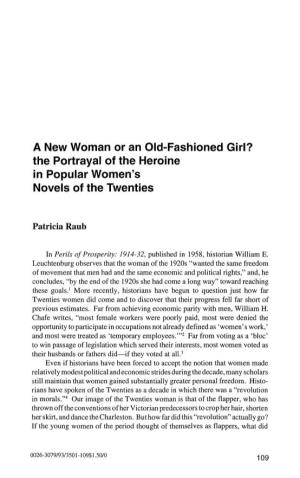 A New Woman Or an Old-Fashioned Girl? the Portrayal of the Heroine in Popular Women's Novels of the Twenties