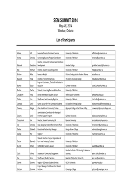 SEM Summit 2014 Participant List