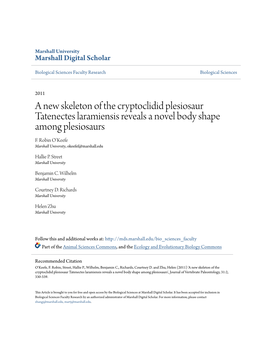 A New Skeleton of the Cryptoclidid Plesiosaur Tatenectes Laramiensis Reveals a Novel Body Shape Among Plesiosaurs F