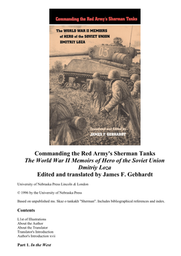Commanding the Red Army's Sherman Tanks the World War II Memoirs of Hero of the Soviet Union Dmitriy Loza Edited and Translated by James F