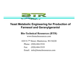 Yeast Metabolic Engineering for Production of Farnesol and Geranylgeraniol