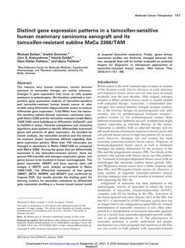 Distinct Gene Expression Patterns in a Tamoxifen-Sensitive Human Mammary Carcinoma Xenograft and Its Tamoxifen-Resistant Subline Maca 3366/TAM