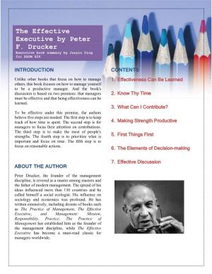 The Effective Executive by Peter F. Drucker Executive Book Summary by Junyin Ding for EADM 826
