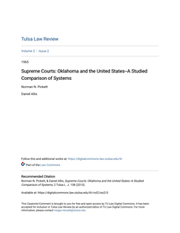 Supreme Courts: Oklahoma and the United States--A Studied Comparison of Systems