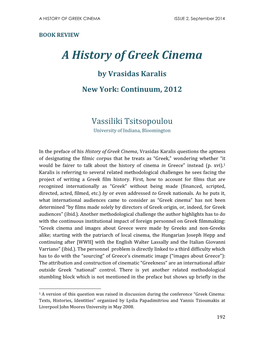 A HISTORY of GREEK CINEMA ISSUE 2, September 2014