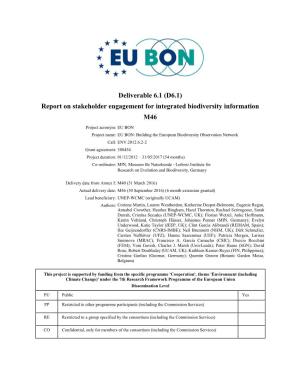 Deliverable 6.1 (D6.1) Report on Stakeholder Engagement for Integrated Biodiversity Information M46