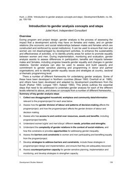 Introduction to Gender Analysis Concepts and Steps’, Development Bulletin, No