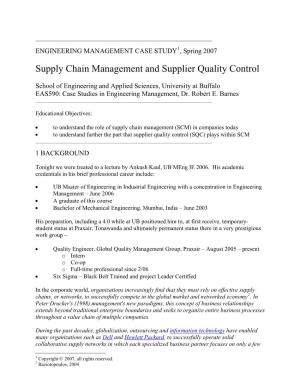 Supply Chain Management and Supplier Quality Control