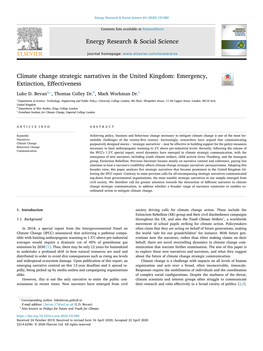 Climate Change Strategic Narratives in the United Kingdom: Emergency, T Extinction, Effectiveness ⁎ Luke D