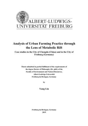 Analysis of Urban Farming Practice Through the Lens of Metabolic Rift Case Studies in the City of Chengdu (China) and in the City of Freiburg (Germany)