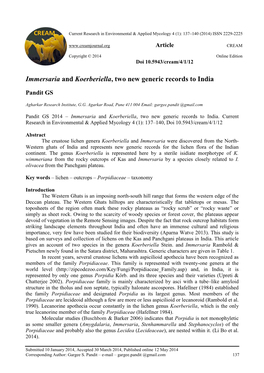 Immersaria and Koerberiella, Two New Generic Records to India