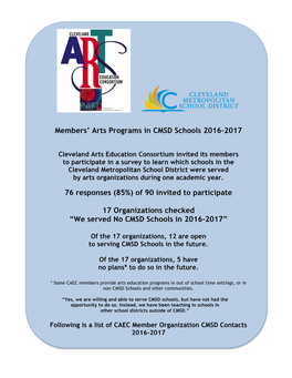 Members' Arts Programs in CMSD Schools 2016-2017 76 Responses