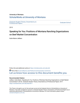 Positions of Montana Ranching Organizations on Beef Market Concentration