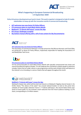 What's Happening in European Commercial Broadcasting 1-4 September 2020