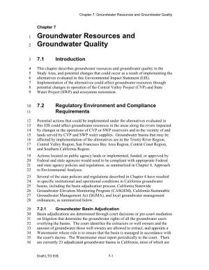 Groundwater Resources and Groundwater Quality