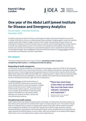 One Year of the Abdul Latif Jameel Institute for Disease and Emergency Analytics Annual Report – Executive Summary December 2020