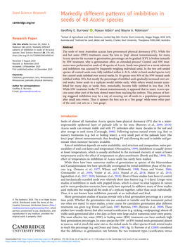 Markedly Different Patterns of Imbibition in Seeds of 48 Acacia Species Cambridge.Org/Ssr
