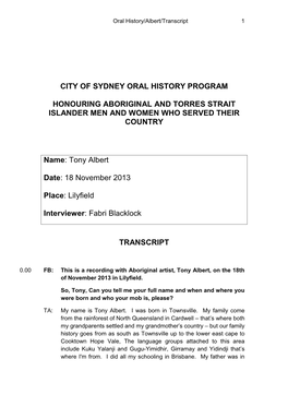 City of Sydney Oral History Program Honouring