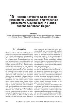 19 Recent Adventive Scale Insects (Hemiptera: Coccoidea) and Whiteflies (Hemiptera: Aleyrodidae) in Florida and the Caribbean Region