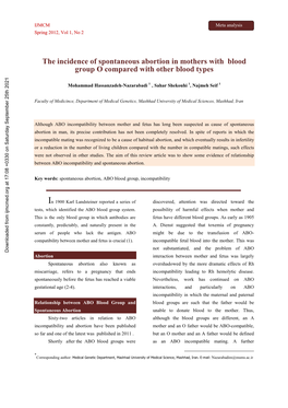 The Incidence of Spontaneous Abortion in Mothers with Blood Group O Compared with Other Blood Types