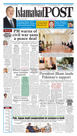 PM Warns of Civil War Sans a Peace Deal