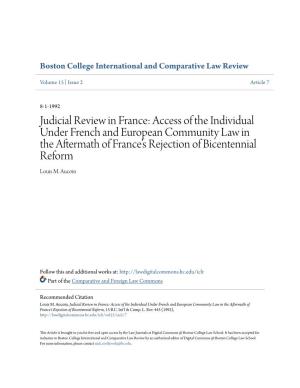 Judicial Review in France: Access of the Individual Under French and European Community Law in the Aftermath of France’S Rejection of Bicentennial Reform Louis M