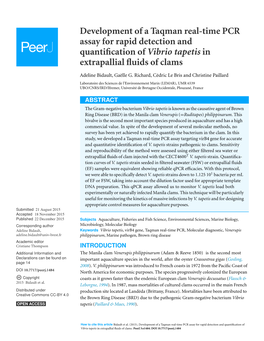 Development of a Taqman Real-Time PCR Assay for Rapid Detection and Quantification of Vibrio Tapetis in Extrapallial Fluids of Clams