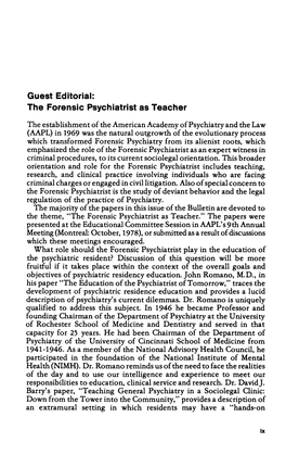 The Forensic Psychiatrist As Teacher