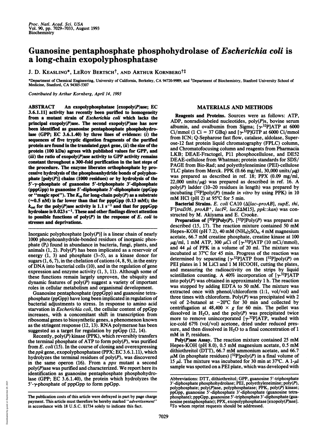 Guanosine Pentaphosphate Phosphohydrolase of Escherichia Coli Is a Long-Chain Exopolyphosphatase J