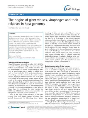 The Origins of Giant Viruses, Virophages and Their Relatives in Host Genomes Aris Katzourakis* and Amr Aswad