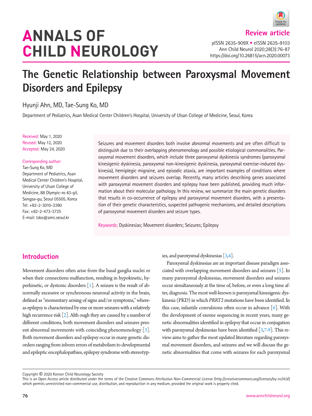 The Genetic Relationship Between Paroxysmal Movement Disorders and Epilepsy