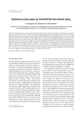 Growth in Saplings of Schinopsis Balansae Engl