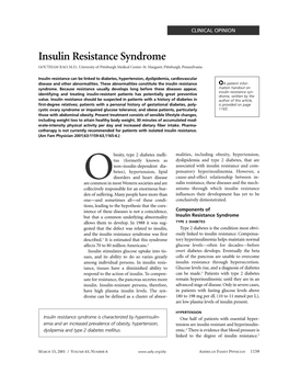 Insulin Resistance Syndrome GOUTHAM RAO, M.D., University of Pittsburgh Medical Center–St