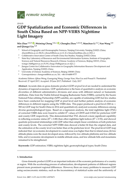 GDP Spatialization and Economic Differences in South China Based on NPP-VIIRS Nighttime Light Imagery