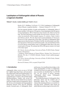 Lepidoptera of Arkhangelsk Oblast of Russia: a Regional Checklist