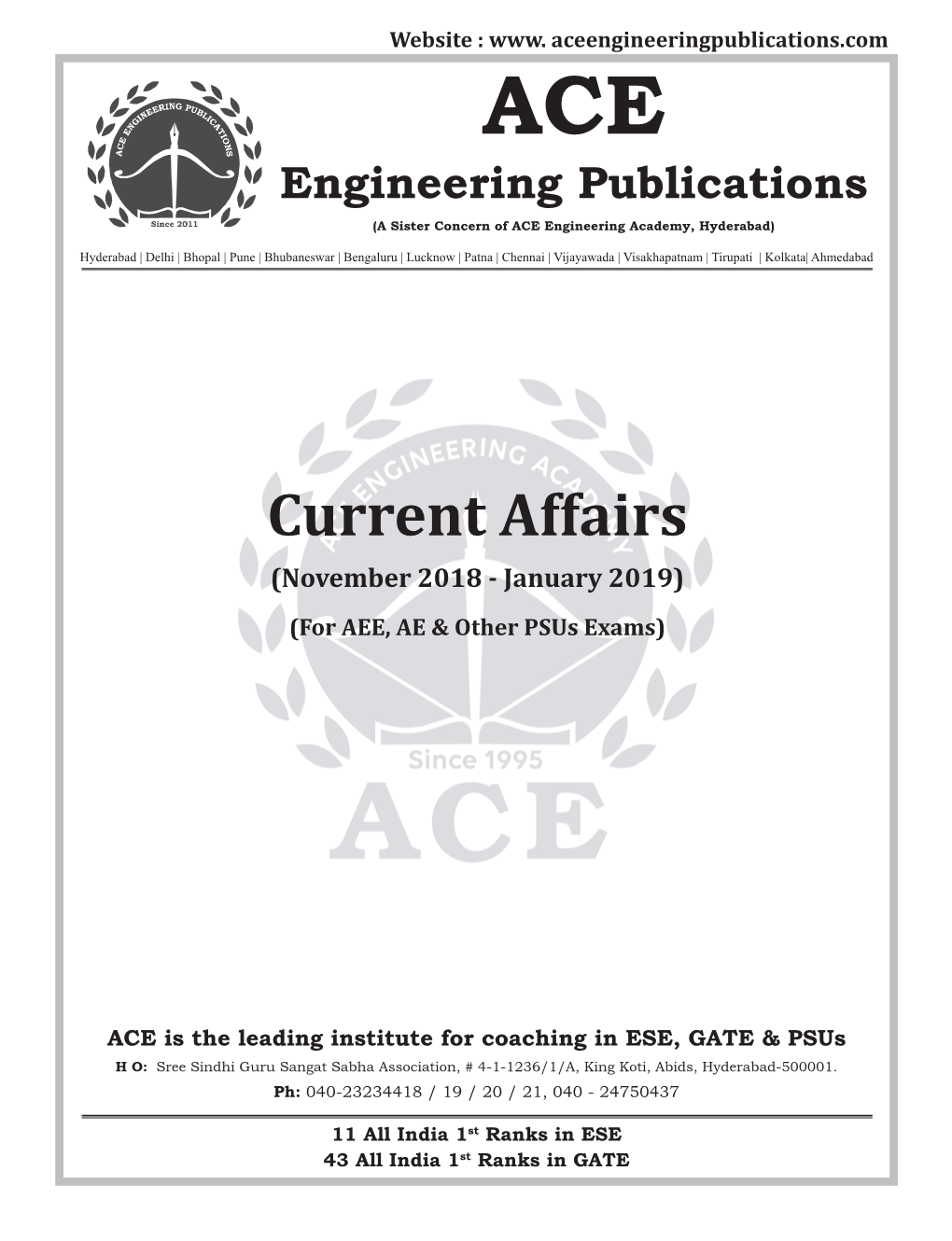 Current Affairs (November 2018 - January 2019) (For AEE, AE & Other Psus Exams)