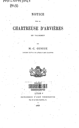 Notice Sur La Chartreuse D'arvieres En Valromey