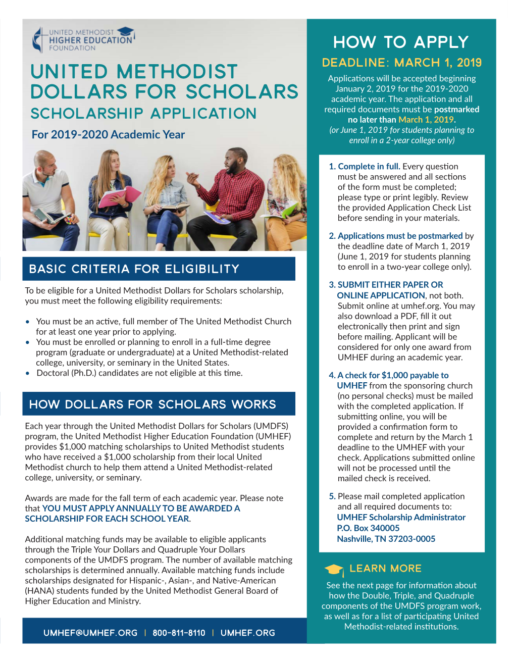 United Methodist Dollars for Scholars Scholarship, ONLINE APPLICATION, Not Both