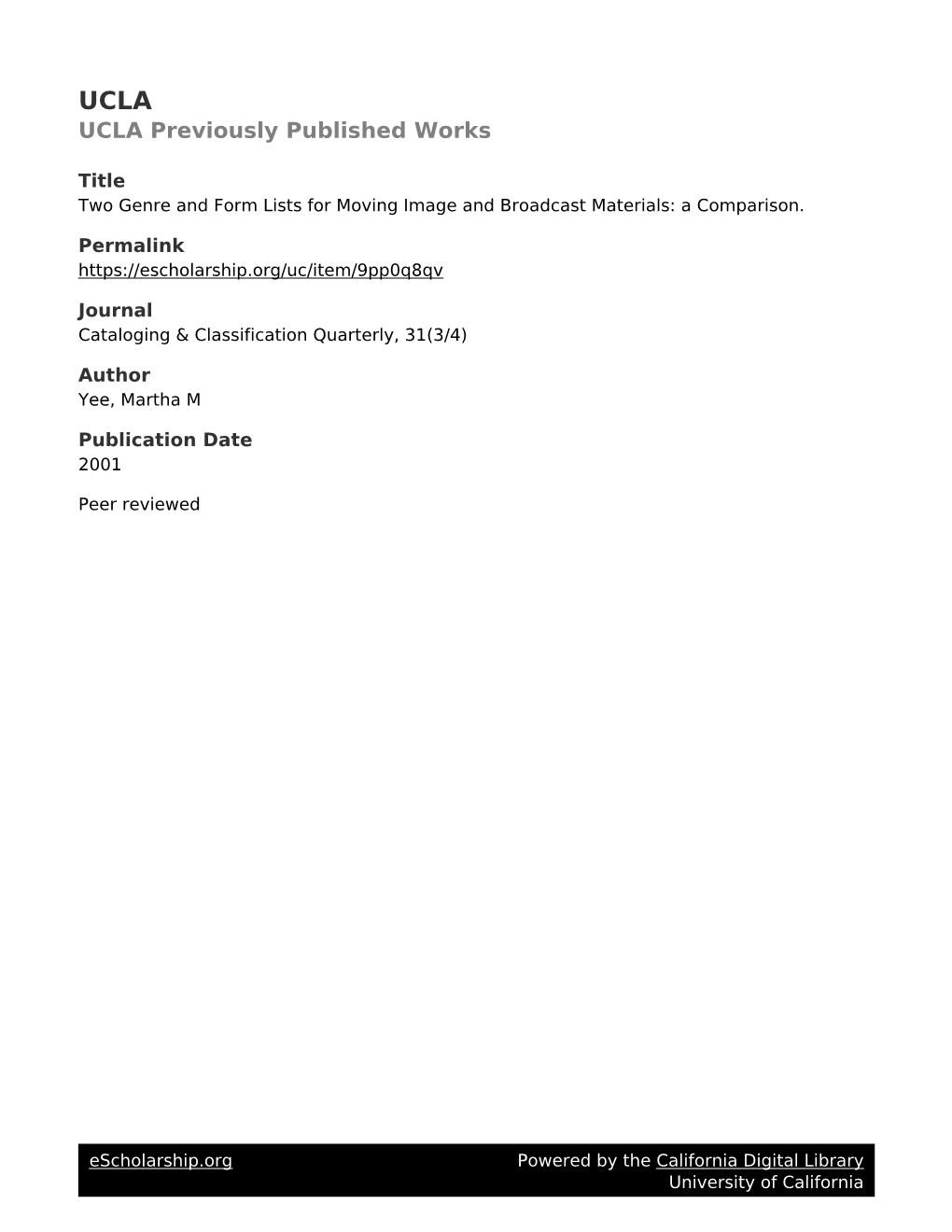 Two Genre and Form Lists for Moving Image and Broadcast Materials: a Comparison