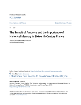 The Tumult of Amboise and the Importance of Historical Memory in Sixteenth-Century France