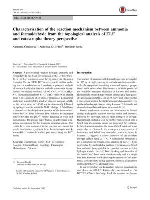 Characterisation of the Reaction Mechanism Between Ammonia and Formaldehyde from the Topological Analysis of ELF and Catastrophe Theory Perspective