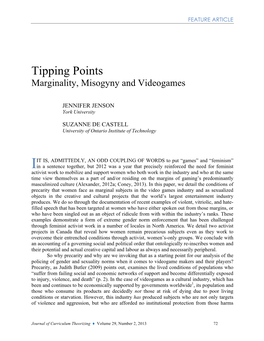 Tipping Points Marginality, Misogyny and Videogames