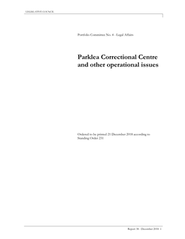 Parklea Correctional Centre and Other Operational Issues