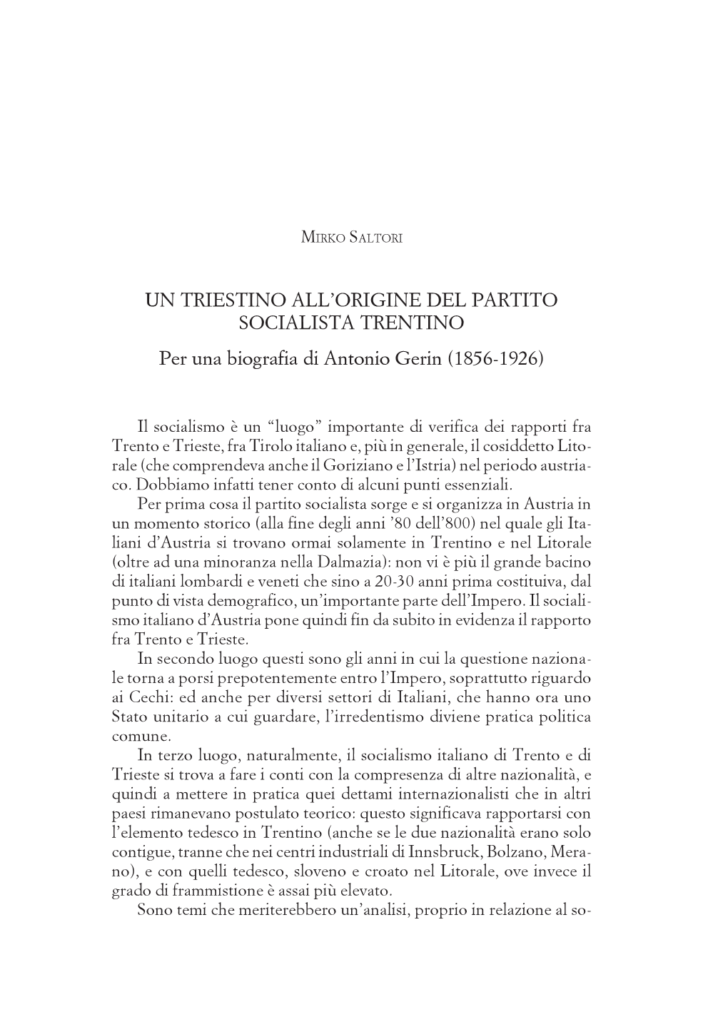 Un Triestino All'origine Del Partito Socialista Trentino