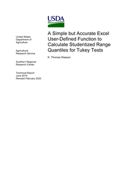 A Simple but Accurate Excel User-Defined Function to Calculate Studentized Range Quantiles for Tukey Tests