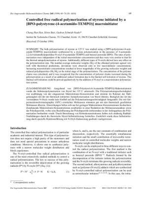 Controlled Free Radical Polymerization of Styrene Initiated by a [BPO-Polystyrene-(4-Acetamido-TEMPO)] Macroinitiator